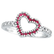 Picture of 14K White Gold .25ct Pink Sapphire & .19ct Diamond Heart-Shaped Ring