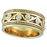 Picture of 18K Yellow Gold Antique Rustic Style .24ct Diamond Band Ring
