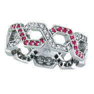 Picture of 14K White Gold .41ct Pink Sapphire & .34ct Diamond Twisted Open Hexagonal-Shaped Eternity Ring