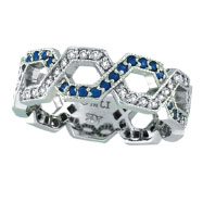 Picture of 14K White Gold .46ct Sapphire & .34ct Diamond Twisted Open Hexagonal-Shaped Eternity Ring