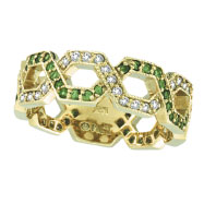 Picture of 14K Yellow Gold .37ct Tsavorite & .34ct Diamond Open Hexagonal-Shaped Eternity Ring