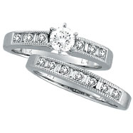 Picture of 14K White Gold .40ct Center Diamond & .91ct Baguette & Round Diamond Bridal Ring Set H-I SI2