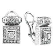 Picture of 18K White Gold Antique-Style 1.5ct Diamond Scroll-Design French-Style Post Earrings