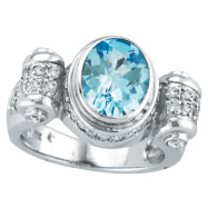 Picture of 14K White Gold 2.5ct Oval Blue Topaz & .56ct Diamond Wave Design Ring