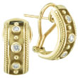 18K Yellow Gold Antique Style .22ct Diamond Bezel French Hoop Earrings