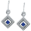 14K White Gold Genuine Precious Sapphire & .14ct Diamond Antique Style Earrings