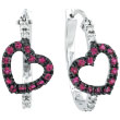 14K White Gold Genuine Precious Pink Sapphire & .13ct Diamond Heart Hoop Earrings