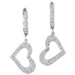 14K White Gold .63ct Diamond Dangle Heart Hoop Earrings