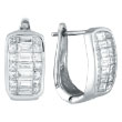 14K White Gold Baguette 1.25ct Princess & Baguette Diamond French-Style Hoop Earrings