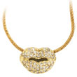 18K Yellow Gold .50ct Diamond Lips Pendant On Snake Chain Necklace