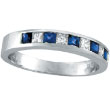 14K White Gold Sapphire and Diamond Princess Cut Band Ring