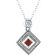 14K White Gold .19ct Ruby & .08ct Diamond Antique Style Pendant Necklace