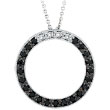 14K White Gold .25ct Black Diamond Circle Pendant On Cable Chain Necklace