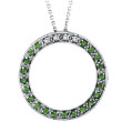 14K White Gold .04ct Diamond & .21ct Tsavorite Circle Pendant On Cable Chain Necklace