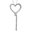 14K White Gold .85ct Diamond Dangling String Heart Pendant On Cable Chain Necklace
