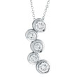14K White Gold 1.10ct Diamond Graduated Round Bezel Pendant On Cable Chain Necklace