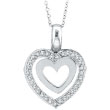 14K White Gold .28ct Diamond Double Heart Pendant On Cable Chain Necklace