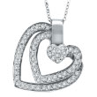 14K White Gold .59ct Diamond Triple Slanted Heart Heart Pendant On Cable Chain Necklace