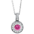 14K White Gold .40ct Pink Sapphire & .22ct Diamond Pendant On Cable Chain Necklace