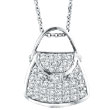 14K White Gold .75ct Diamond Purse Pendant On Cable Chain Necklace