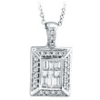 14K White Gold Baguette, Round & Princess Cut .45ct Diamond Rectangle Pendant On Cable Chain Necklace