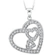 14K White Gold .58ct Diamond Slanted Hearts Pendant On Cable Chain Designer Necklace