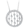 14K White Gold .50ct Diamond Circle With Vertical Bars Pendant On Cable Chain Necklace