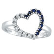 14K White Gold .13ct Diamond & .13ct Sapphire Heart Ring
