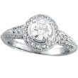 14K White Gold Antique Style 1.08ct Diamonds Around and .65ct Center Diamond Engagement Ring
