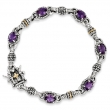 Sterling Silver w/14ky Amethyst Antiqued Bracelet