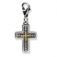 Picture of Sterling Silver w/14ky 3-D Antiqued Cross w/Lobster Clasp Charm