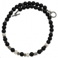 Picture of Sterling Silver/14Ky Black Onyx, Silver, Black Enamel, Gold Bead Necklace