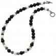 Sterling Silver/14Ky Pearl, Black Enamel, Silver & Gold Bead Necklace""