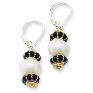 Picture of Sterling Silver/14Ky Pearl, Black Enamel & Gold Bead Earring
