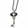 Stainless Steel Black Enamel Polished Key w/ CZs 28in Double Chain Necklace chain