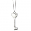 Stainless Steel Heart w/ CZ Key Pendant Necklace chain