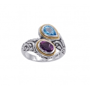 Picture of Alesandro Menegati 18K Accented Sterling Silver Ring with Amethyst and Blue Topaz