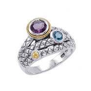 Picture of Alesandro Menegati 18K Accented Sterling Silver Ring with Amethyst and Blue Topaz