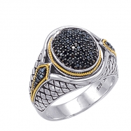 Picture of Alesandro Menegati 18K Accented Sterling Silver Ring with Black Diamonds