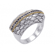 Picture of Alesandro Menegati 18K Accented Sterling Silver Ring with Black Diamonds