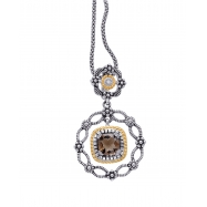 Picture of Alesandro Menegati 14K Accented Sterling Silver Necklace with Smoky Quartz and Diamonds 