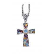 Picture of Alesandro Menegati 18K Accented Sterling Silver Multi Gemstones Cross Necklace