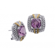 Picture of Alesandro Menegati 14K Accented Sterling Silver Earrings with White Topaz and Amethyst