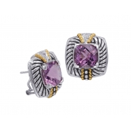 Picture of Alesandro Menegati 14K Accented Sterling Silver Earrings with White Topaz and Amethyst