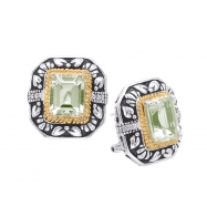 Picture of Alesandro Menegati 14K Accented Sterling Silver Green Amethyst and Diamonds Earrings