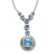 Picture of Alesandro Menegati 14K Accented Sterling Silver Necklace with Blue Topaz and Diamonds 