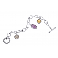 Picture of Alesandro Menegati 14K Accented Sterling Silver Link Bracelet with Amethyst, Smoky Quartz