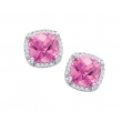 Alesandro Menegati Sterling Silver Stud Earrings with Diamonds and Pink Quartz