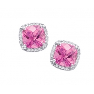Picture of Alesandro Menegati Sterling Silver Stud Earrings with Diamonds and Pink Quartz