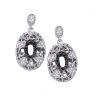 Picture of Alesandro Menegati Sterling Silver Black Diamonds and White Topaz Fashion Oval Pendant Earrings